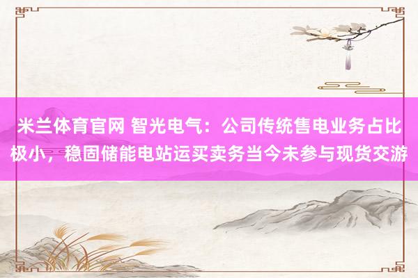 米兰体育官网 智光电气：公司传统售电业务占比极小，稳固储能电站运买卖务当今未参与现货交游
